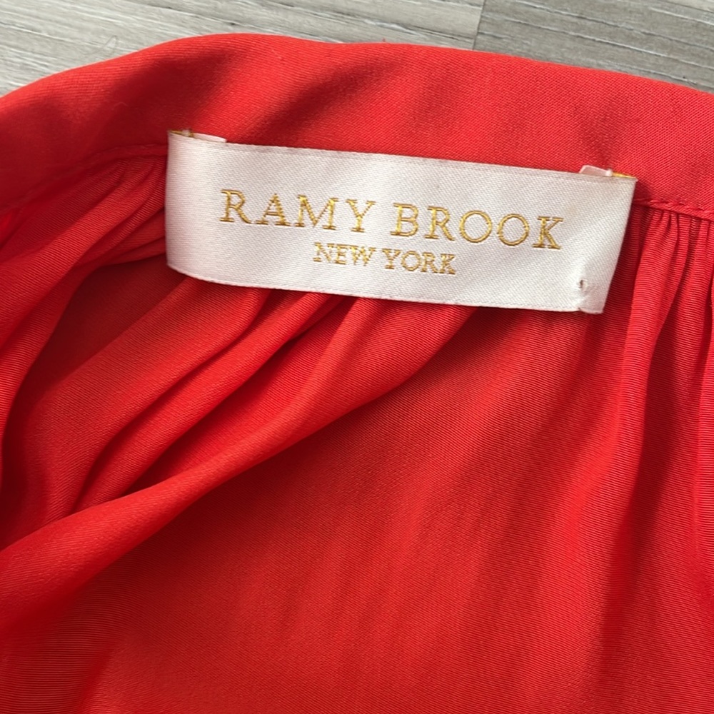 RAMY BROOK Eileen Red Mini Dress Could Shoulder Silky Tunic - Picture 7 of 10